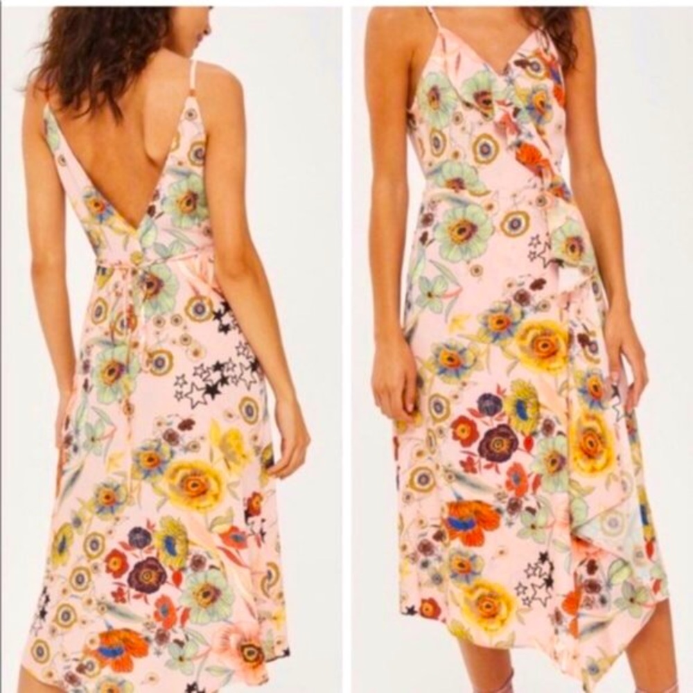 TOPSHOP Star & Floral Midi Wrap Dress